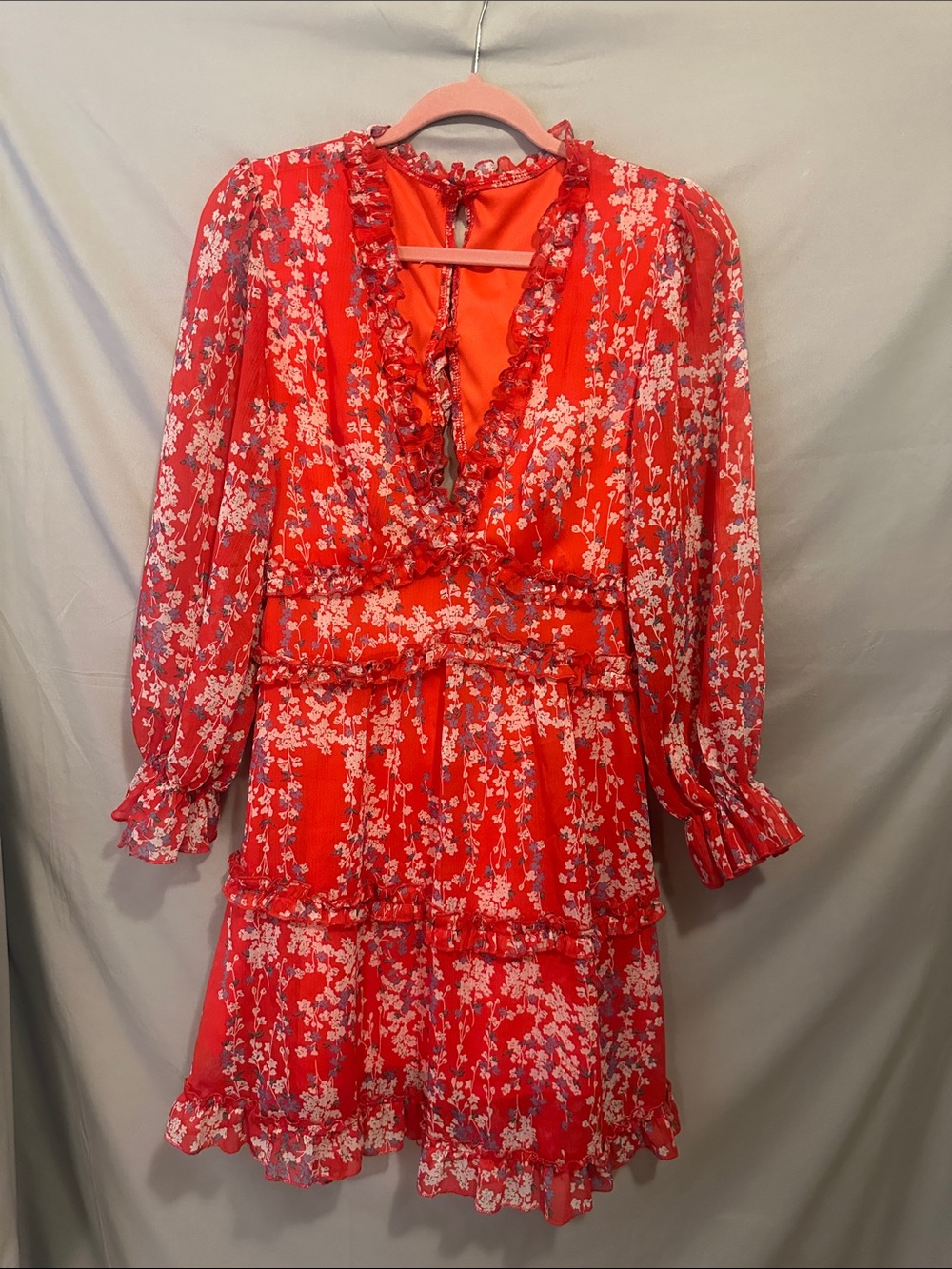 Source Unknown Red Floral Ruffle Tiered Dress